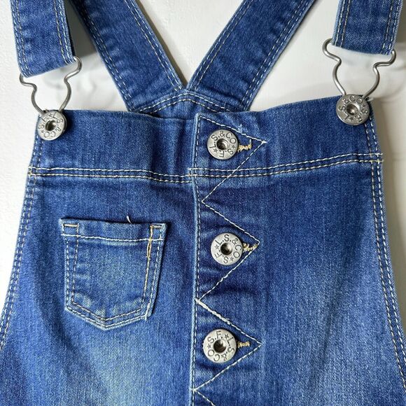 LEVI'S Shortall Girls 12 Reg Button Front Medium Wash Denim Overall Distressed - Picture 3 of 7